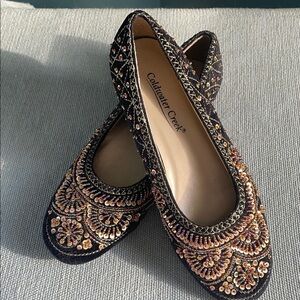 Coldwater creek Embellished Black Flats with Beaded Design